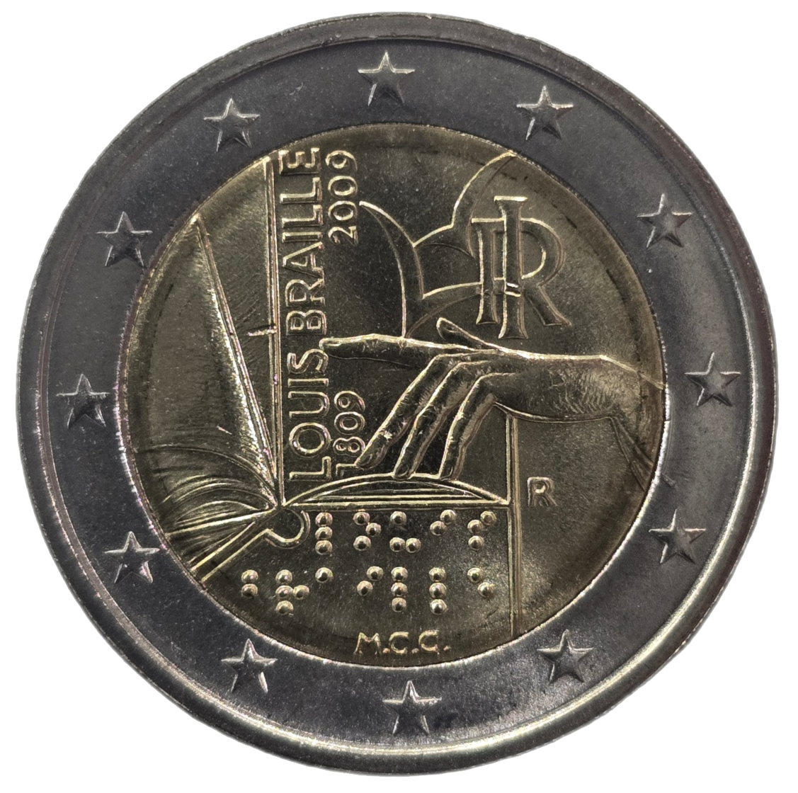 2 euros conmemorativa Bicentenario del nacimiento de Louis Braille Año 2009